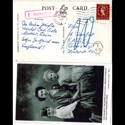 GB 1957, 2d on Royal Family postcard from London with german postage due