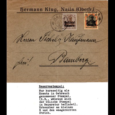 Bayern 1919, Reservestpl. NAILA R auf Firmenbrief m.3+25 Pf. Germania Freistaat