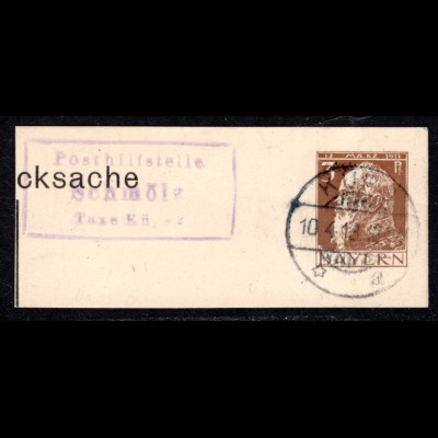 Bayern 1913, Posthilfstelle SCHMÖLZ Taxe Küps auf Ganzsachenausschnitt