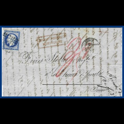 Frankreich 1856, postage due-letter from Nimes to Switzerland. #S9