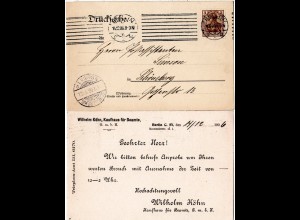 DR 1906, Berlin 10-Balken Maschinenstempel auf Drucksachenkarte m. 3 Pf.