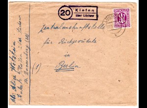 1945, Landpost Stpl. 20 KIEFEN über Lüchow auf Brief m. 12 Pf. 