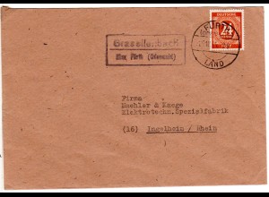 1945, Landpost Stpl. GRASELLENBACH über Fürth (Odenwald) auf Brief m. 24 Pf. 