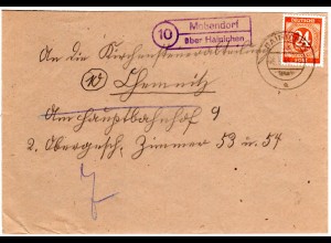 1946, Landpost Stpl. 10 MOBENDORF über Hainichen auf Brief m. 24 Pf. 