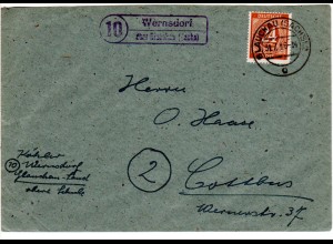 1946, Landpost Stpl. 10 WERNSDORF über Glauchau auf Brief m. 24 Pf. 