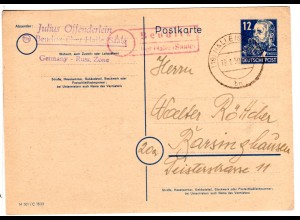1950, Landpost Stpl. BEUDITZ über Halle auf 12 Pf. Ganzsache 