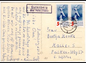 DDR 1960, Landpost Stpl. GUTENBERG über Halle auf Karte m. MeF 2x5 Pf.