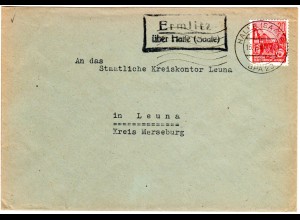 DDR 1958, Landpost Stpl. ERMLITZ über Halle auf Brief m. 20 Pf.
