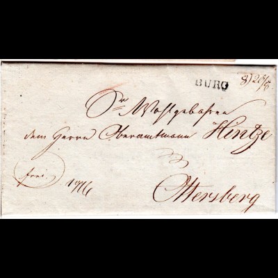 Hannover 1828, L1 BURG auf Brief v. Löhnhorst n. Ottersberg