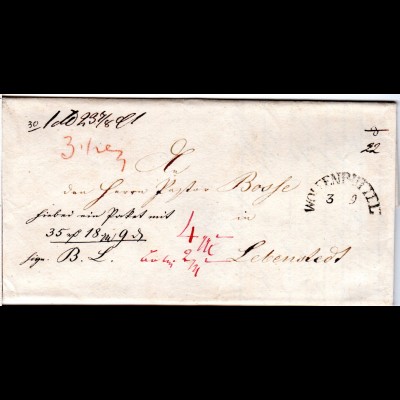 Braunschweig 1841, HKS WOLFENBÜTTEL auf Porto Paket Brief n. Lebenstedt.