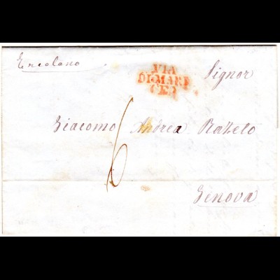 Italien Neapel 1847, Genova-L3 VIA DI MARE E auf Brief v. Villa San Giovanni