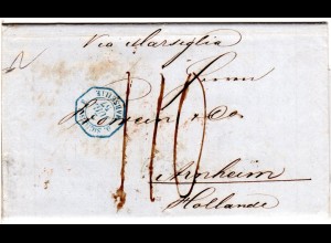 Italien Sicilia 1857, D. SICILES S.E. MARSELLE in blau auf Porto Brief i.d. NL