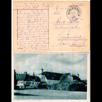Bayern 1917, Reservestempel SCHLEISSHEIM R auf sw-AK m. Schlosswirtschaft