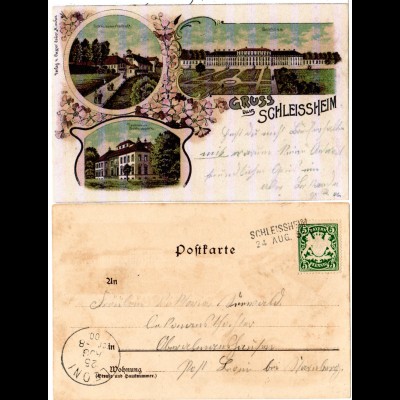 Bayern 1900, Aushilfstpl. L2 SCHLEISSHEIM auf Litho-AK m. 5 Pf.
