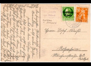 Bayern 1920, Posthilfstelle ROTTBACH Taxe Maisach auf Karte m. 5+10 Pf.