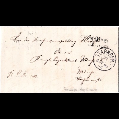 Bayern 1885, L2 Postablage AUFKIRCHEN auf Brief m. K1 Starnberg n. München