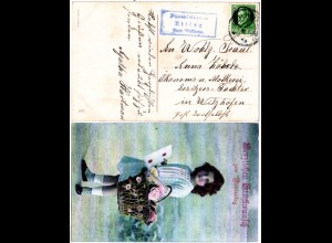 Bayern 1916, Posthilfstelle ETTING Taxe Weilheim auf Glückwunschkarte m. 5 Pf.