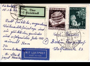 Österreich Christkindl 1953, Luftpost Karte v. Finkenberg n. Berlin