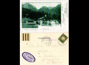 Bayern 1901, R3 Posthilfstelle FISCHERALM Taxe Bayrischzell auf Gasthof AK 