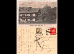 DR 1926, 10 Pf. m. Bahnpoststpl. auf AK Pension Bucher, Geitau m. Schweiz Porto