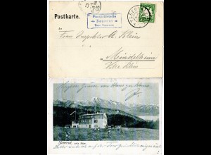 Bayern 1905, Posthilfstelle NEUREUT Taxe TEGERNSEE auf sw-AK m. 5 Pf