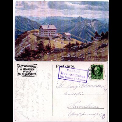Bayern 1916, Posthilfstelle ROTWANDHAUS Taxe Neuhaus b. Schlierseeauf AK m. 5 Pf