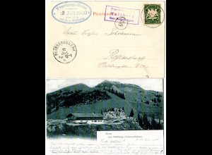 Bayern 1900, Posthilfstelle WALLBERG Taxe Rottach-Egern auf AK m. 5 Pf