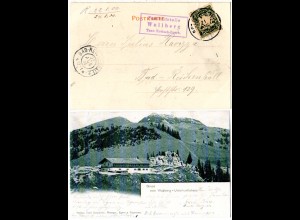 Bayern 1900, Posthilfstelle WALLBERG Taxe Rottach-Egern auf sw-AK m. 5 Pf