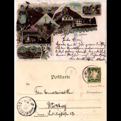 Bayern 1897, Postablage-K1 WENDELSTEINHAUS auf Litho-AK m. 5 Pf. (Sem 175.-)