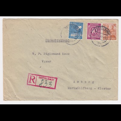 1948, Dettelbach Einschreiben Stempel auf attraktivem Brief n. Amberg. #2192