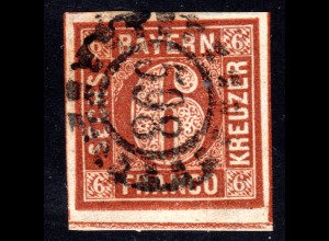 Bayern 4 II2, allseits breitrandige 6 Kr. m. unterer Bogenrandlinie u. oMR 598