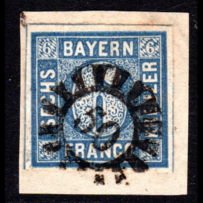Bayern, MR 50 BLIESKASTEL auf Briefstück m. breitrandiger 6 Kr. 