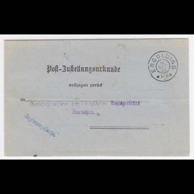 Bayern 1903, K2 Ergolding klar auf Zustellungsurkunde n. Landshut. #2198
