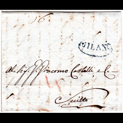 Lombardei 1808, Ovalstpl. MILANO auf Porto Brief n. Schwyz, Schweiz