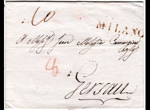 Lombardei 1820, L1 MILANO klar auf Porto Brief n. Gersau, Schweiz