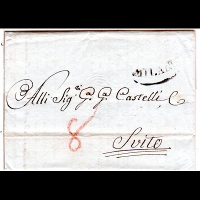 Lombardei 1806, Ovalstpl. MILANO auf Porto Brief n. Gersau, Schweiz
