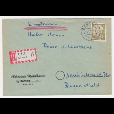 1956, Konzell Einschreiben, portorichtiger Brief n. Neukirchen Hl. Blut. #2194