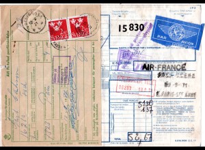 Frankreich 1971, Luftpost Paketkarte v. Paris m. Schweden Porto u. Postformular
