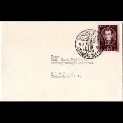 Österreich Christkindl 1952, Brief m. 30 Gr. u. klarem Sonderstempel