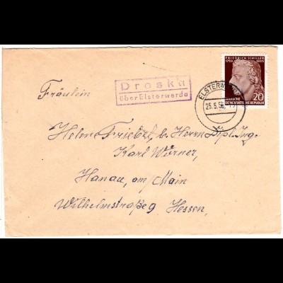 DDR 1955, Landpost Stpl. DRESKA über Elsterwerda auf Brief m. 20 Pf.