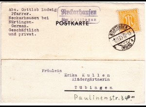 1945, Landpost Stpl. NECKARHAUSEN über Nürtingen auf Karte m. 6 Pf.