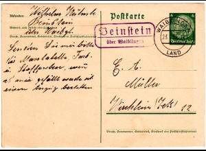 DR 1935, Landpost Stpl. BEINSTEIN über Waiblingen auf 6 Pf. Ganzsache 