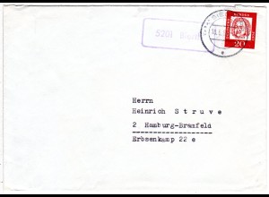 BRD 1964, Landpost Stpl. 5201 BIERTH auf Brief m. 20 Pf. u. Stpl. Siegen