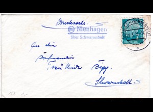 BRD 1958, Landpost Stpl. 20a NIENHAGEN über Schwarmstedt auf Brief m. 7 Pf.