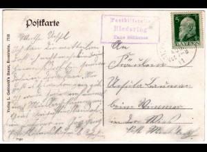 Bayern 1911, Posthilfstelle RIEDERING Taxe Söllhuben auf Rosenheim AK m. 5 Pf.