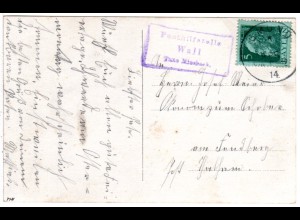 Bayern 1914, Posthilfstelle WALL Taxe Miesbach auf Ostern sw-AK m. 5 Pf.