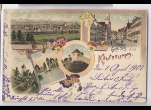 Kaufbeuren 1902, Gruss aus, Farb Litho AK gebr. m. 5 Pf.. #716