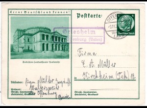 DR 1943, Landpost Stpl. GRIESHEIM über Offenburg auf 6 Pf. Bild-Ganzsache