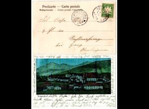 Bayern 1904, Reservestempel TEISENDORF R auf Chromo Mondschein-AK m. 5 Pf.