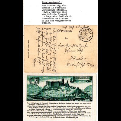 Bayern 1917, Reservestempel ASCHAU b. PRIEN R auf Feldpost sw-AK